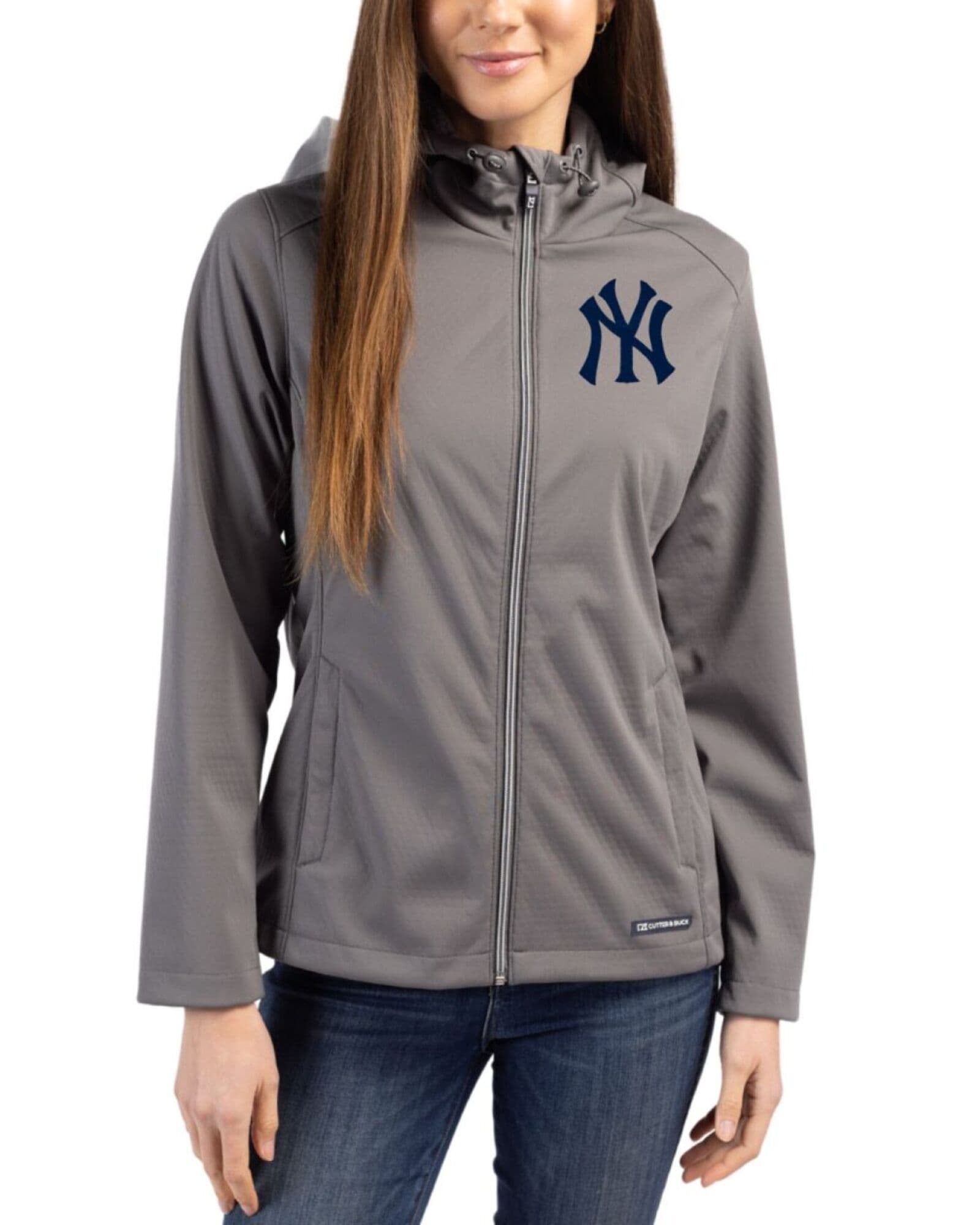 Women's New York Yankees Cutter & Buck Elemental Grey Evoke Epic Versatility Softshell Full Zip Jacket