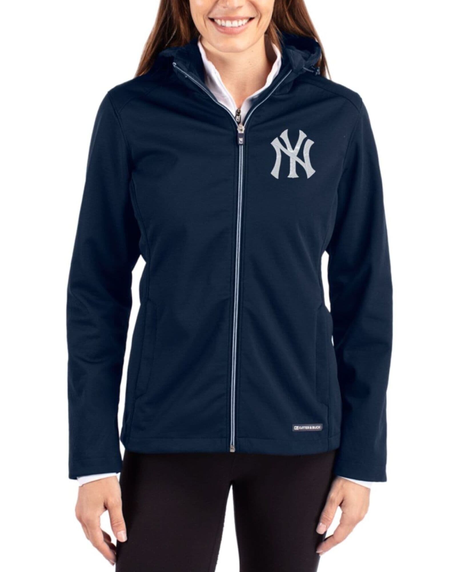 Women's New York Yankees Cutter & Buck Navy Blue Evoke Epic Versatility Softshell Full Zip Jacket