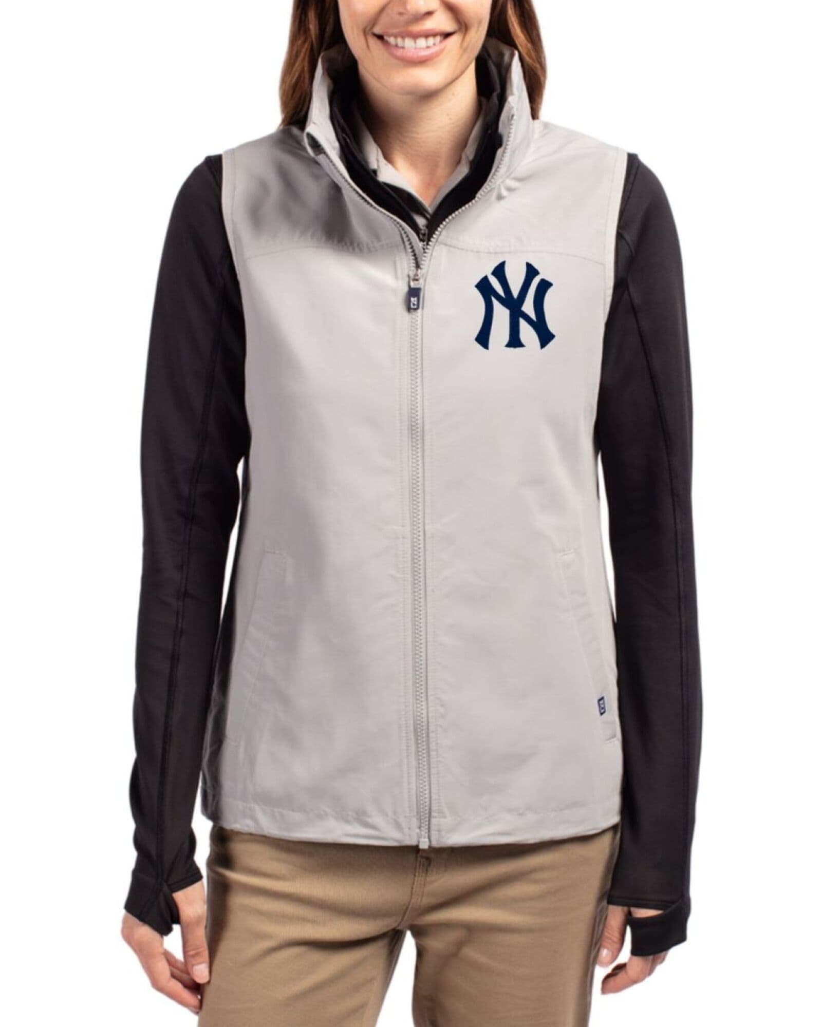 Women's New York Yankees Cutter & Buck Polished Charter Epic Versatility Packable Full Zip Vest