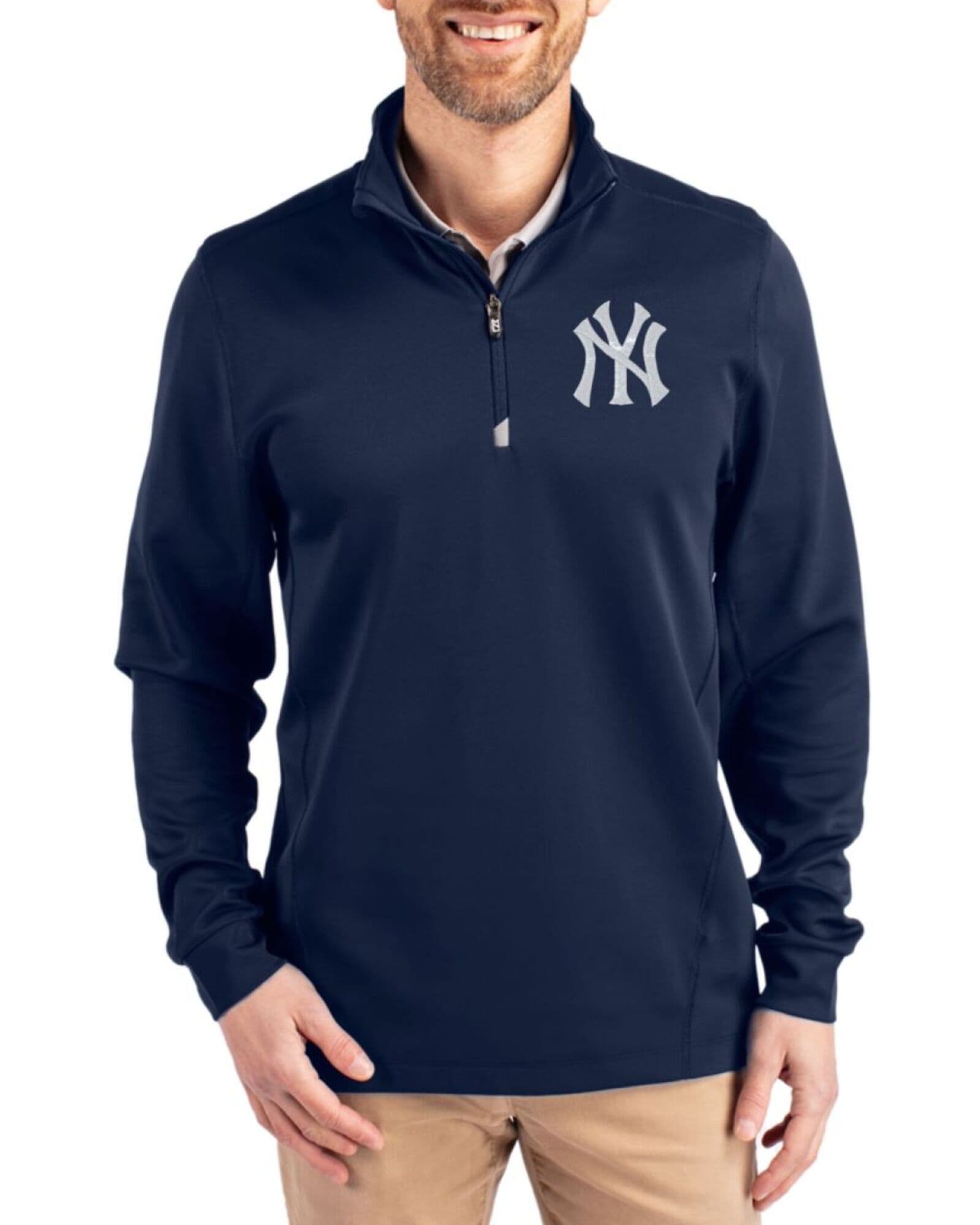Men's New York Yankees Cutter & Buck Liberty Navy Traverse Stretch Big & Tall Quarter Zip