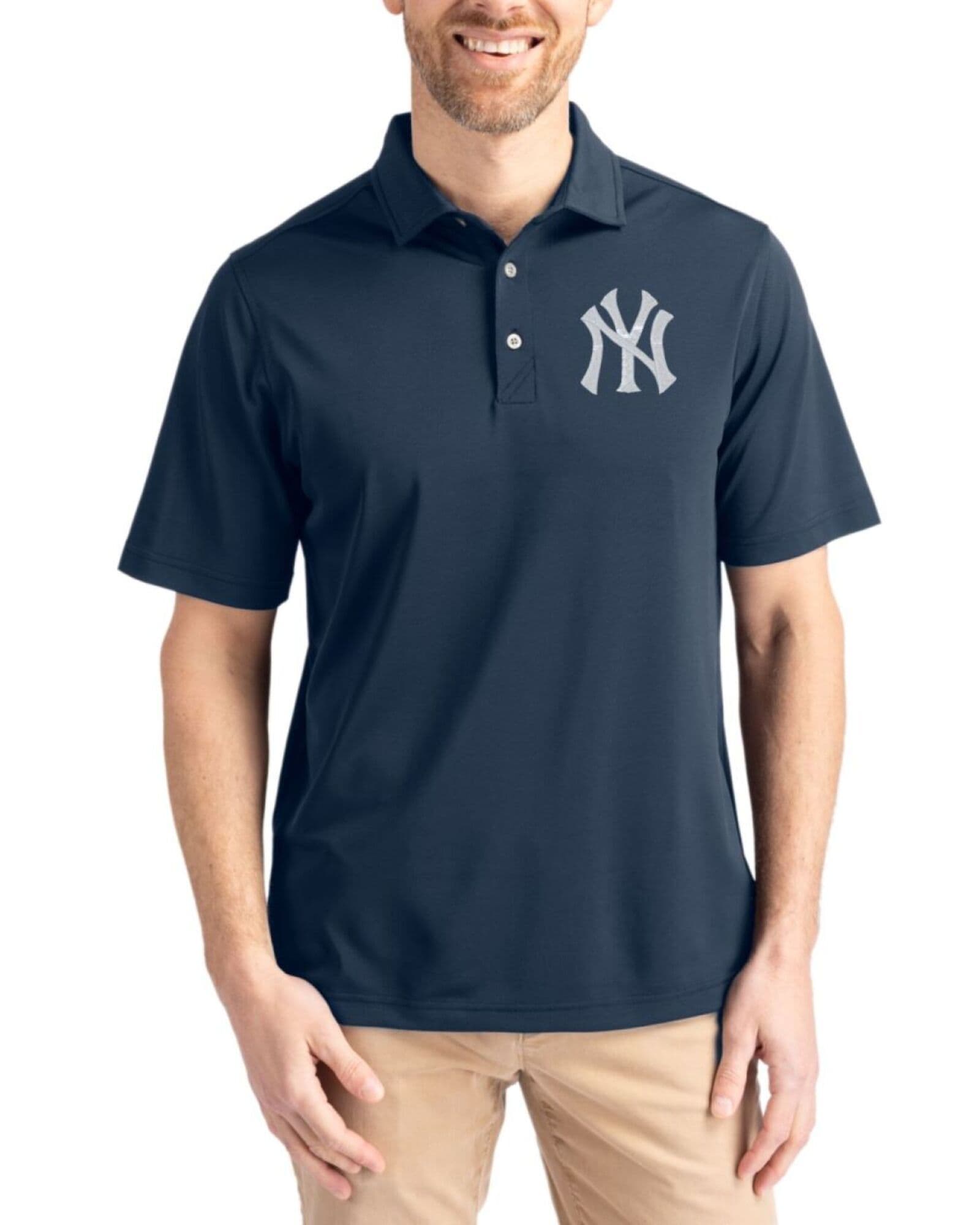 Men's New York Yankees Cutter & Buck Navy Blue Virtue Epic Confidence Pique Big & Tall Polo