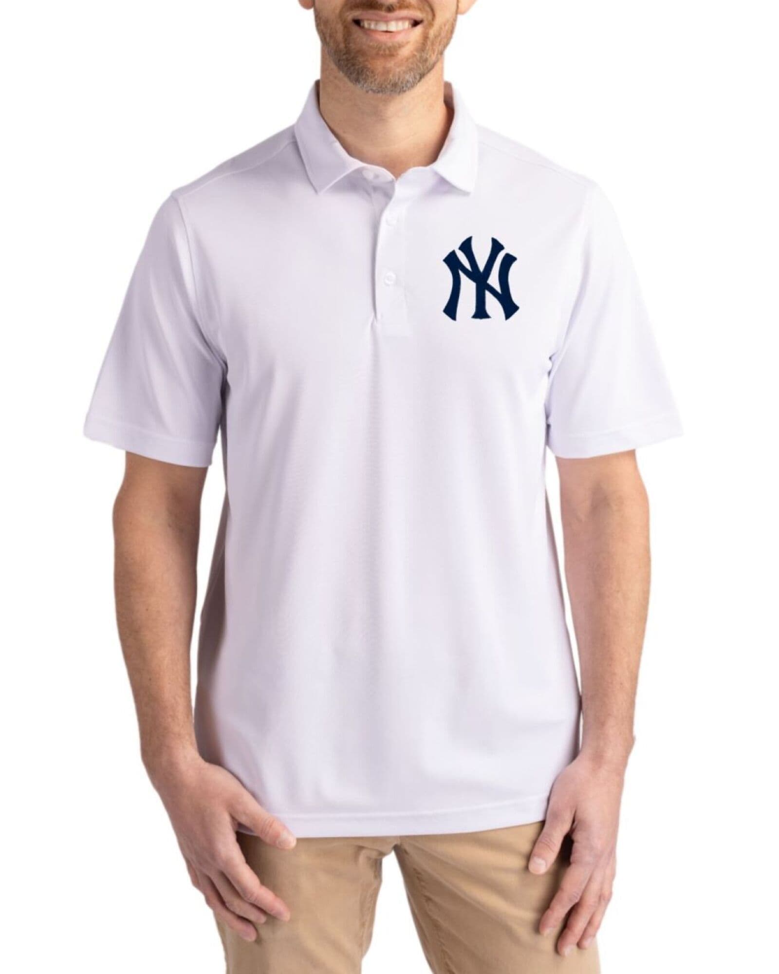 Men's New York Yankees Cutter & Buck White Virtue Epic Confidence Pique Big & Tall Polo