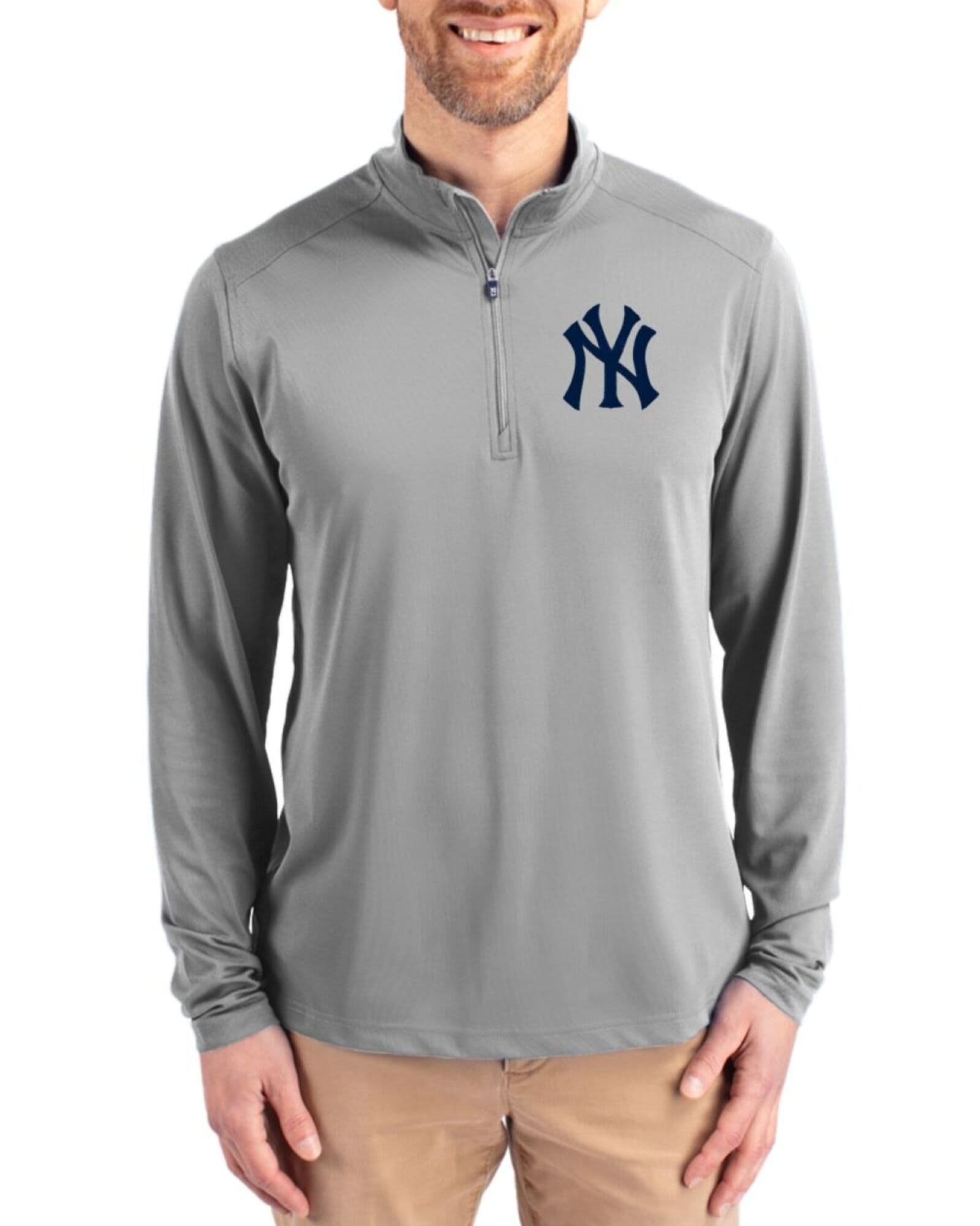 Men's New York Yankees Cutter & Buck Polished Virtue Featherlight Pique Big & Tall Quarter Zip Pullover