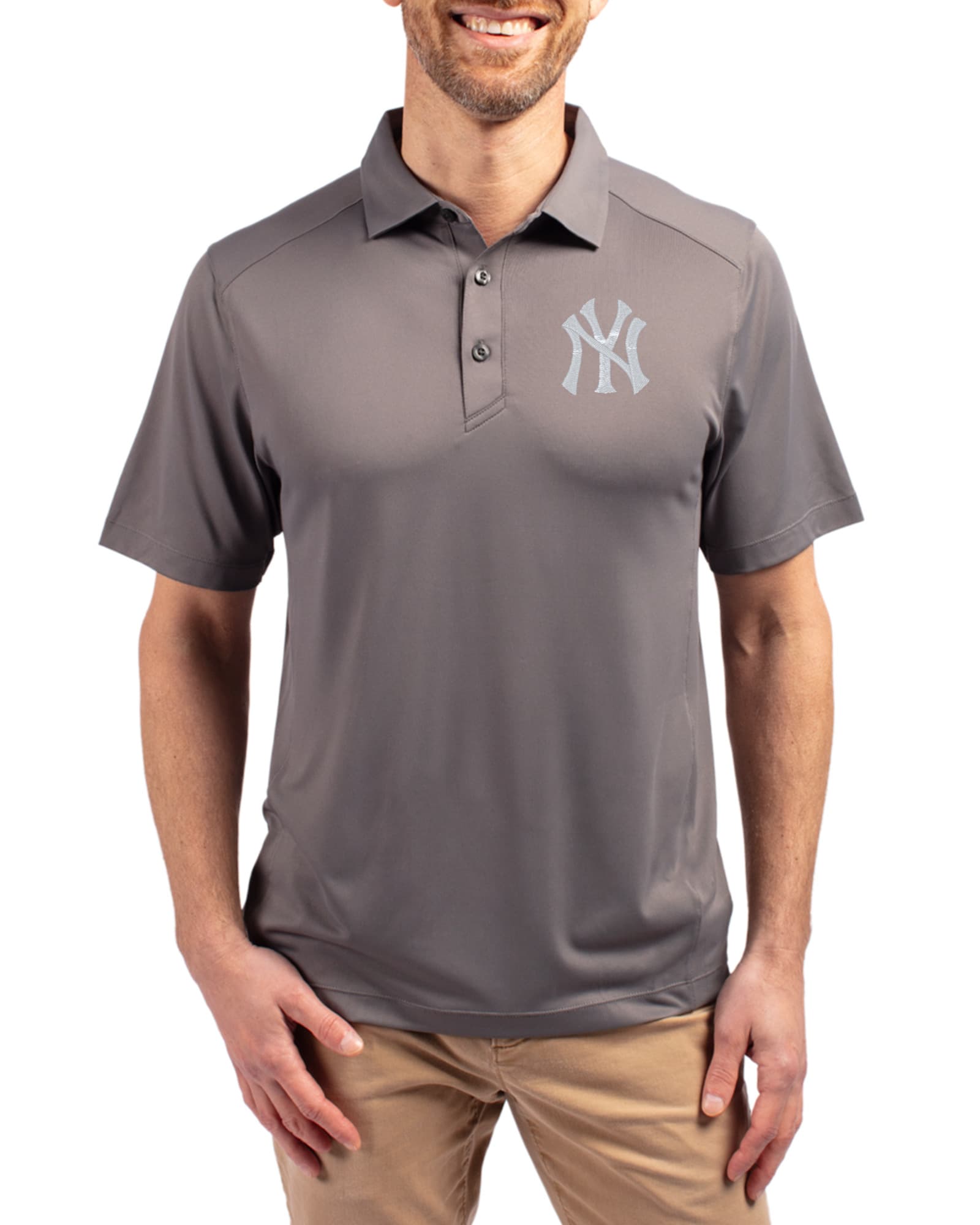 Men's New York Yankees Cutter & Buck Elemental Grey Forge Four-Way Stretch Big & Tall Polo