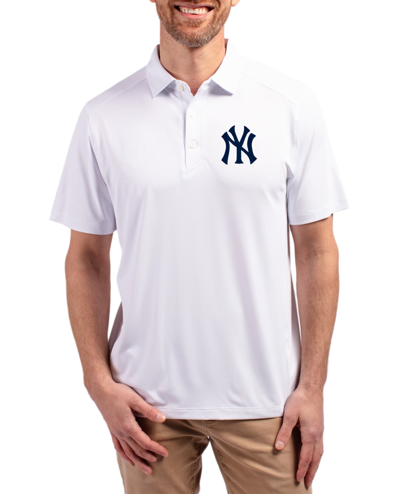 Men's New York Yankees Cutter & Buck White Forge Four-Way Stretch Big & Tall Polo
