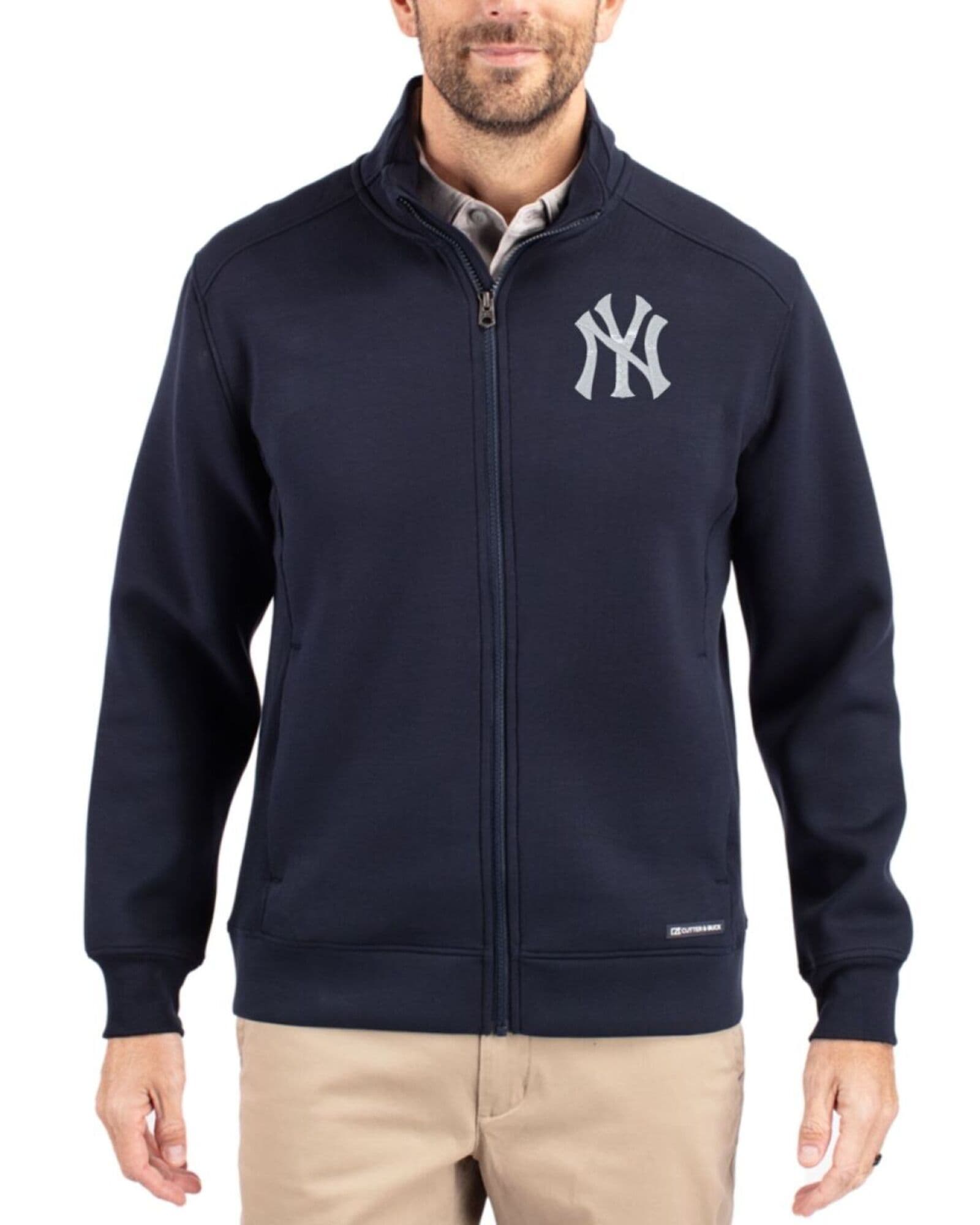 Men's New York Yankees Cutter & Buck Navy Blue Roam Buttery-Soft Knit Big & Tall Full Zip Jacket
