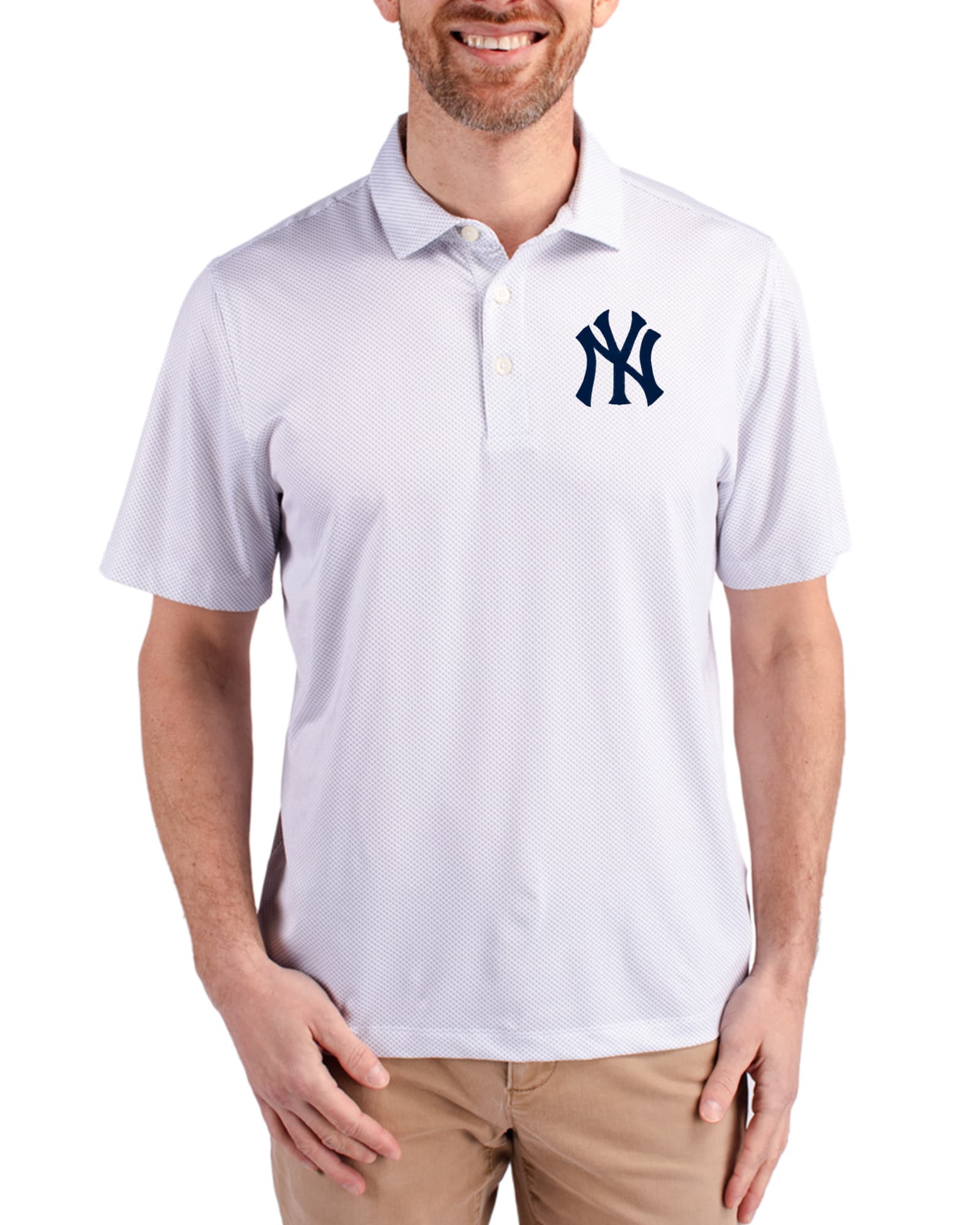 Men's New York Yankees Cutter & Buck White/Polished Pike Symmetry Print Big & Tall Polo
