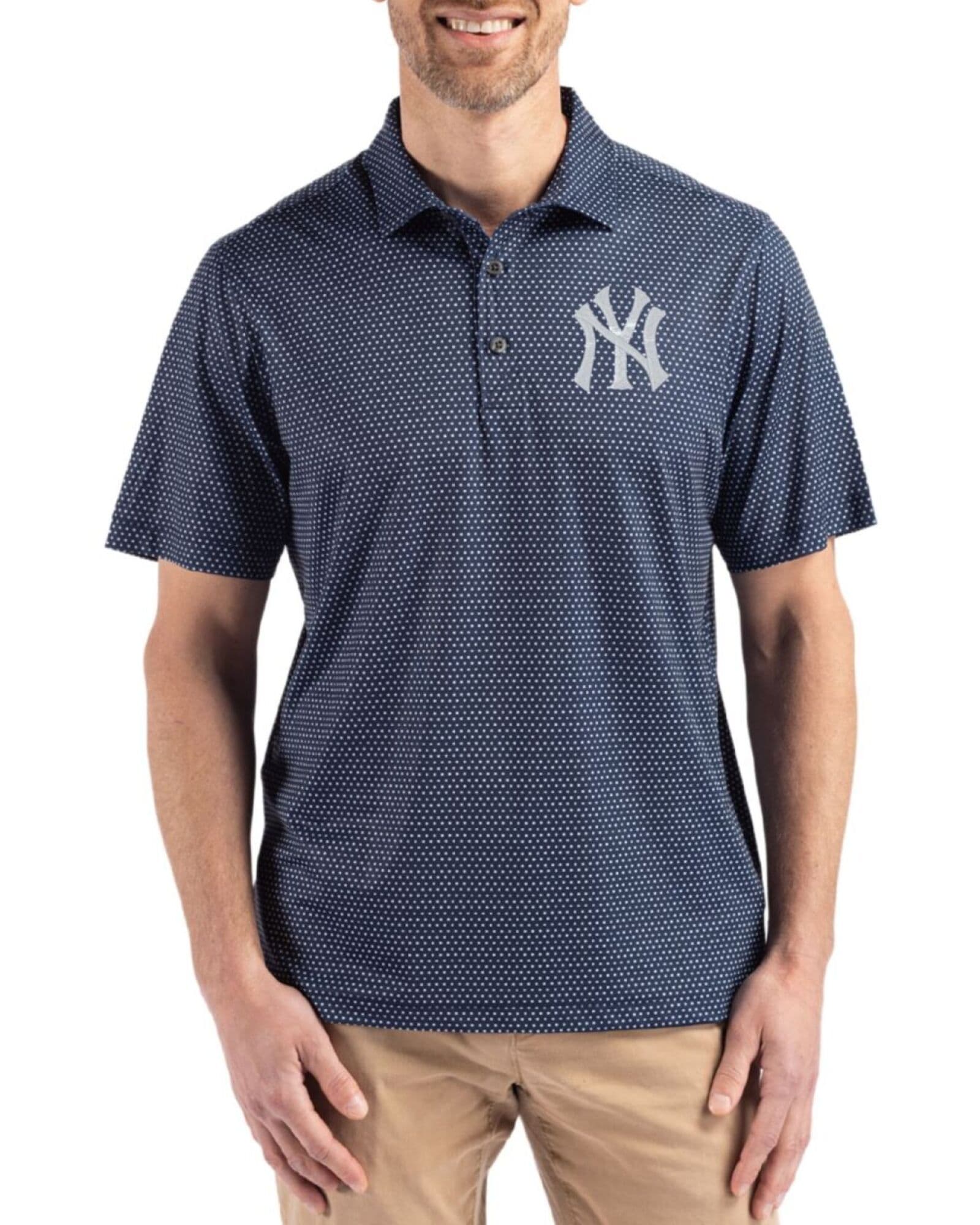 Men's New York Yankees Cutter & Buck Navy Blue Pike Shadow Check Print Big & Tall Polo