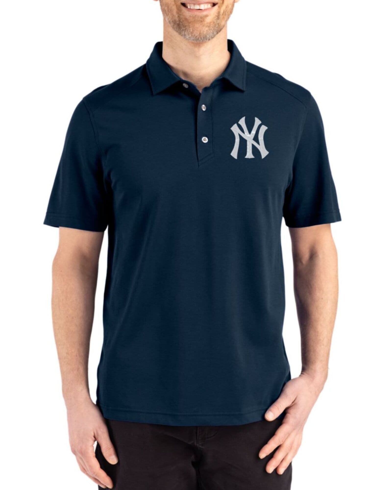 Men's New York Yankees Cutter & Buck Liberty Navy Advantage Refresh Epic Confidence Tri-Blend Pique Big & Tall Polo