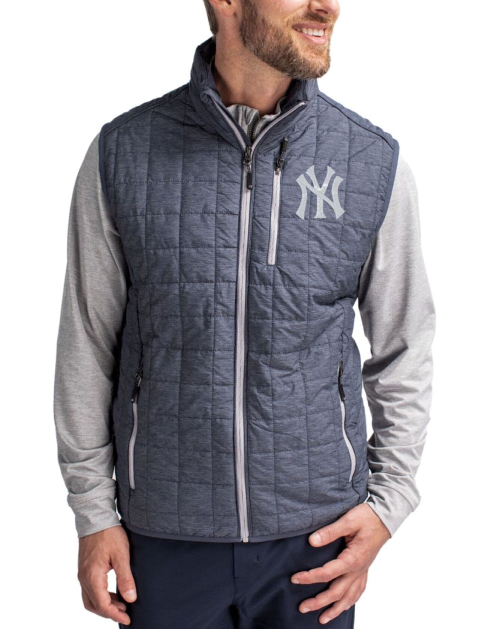 Men's New York Yankees Cutter & Buck Anthracite Melange Rainier Insulated Puffer Big & Tall Full Zip Vest