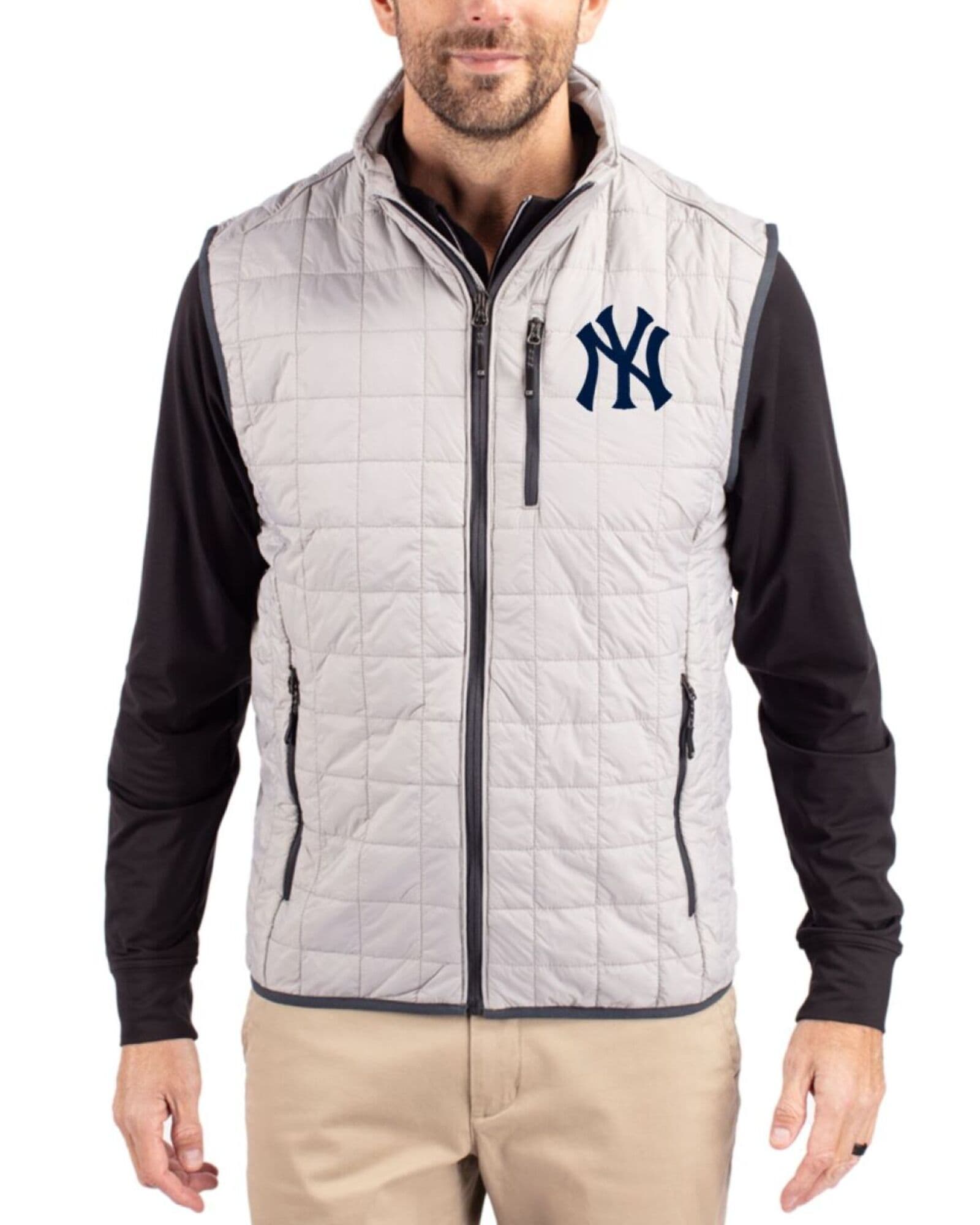 Men's New York Yankees Cutter & Buck Polished Rainier Insulated Puffer Big & Tall Full Zip Vest