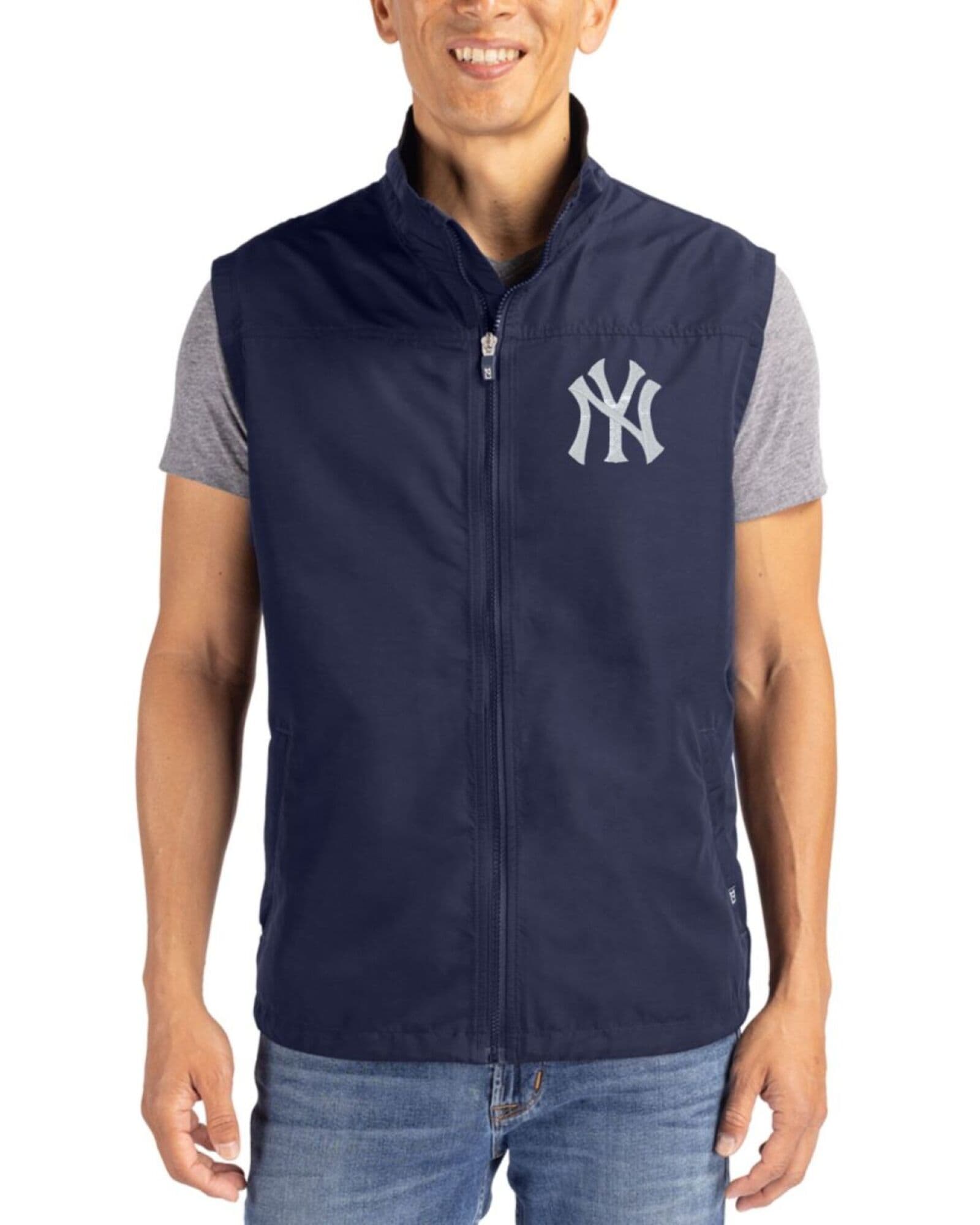 Men's New York Yankees Cutter & Buck Navy Blue Charter Epic Versatility Packable Big & Tall Full Zip Vest