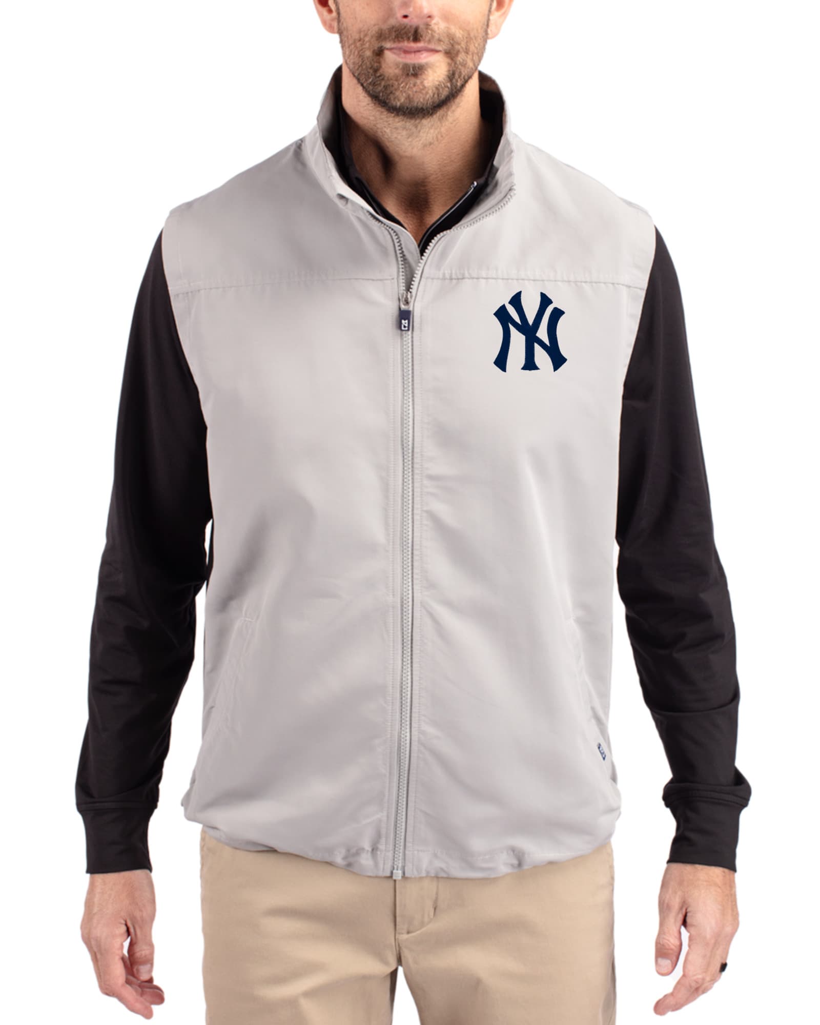 Men's New York Yankees Cutter & Buck Polished Charter Epic Versatility Packable Big & Tall Full Zip Vest