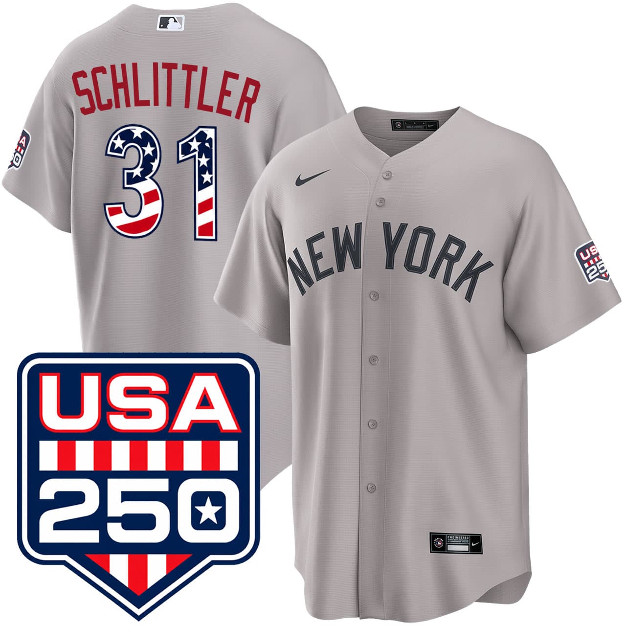 Men's New York Yankees 4th of July Stars & Stripes NIKE® Cam Schlittler Road Jersey