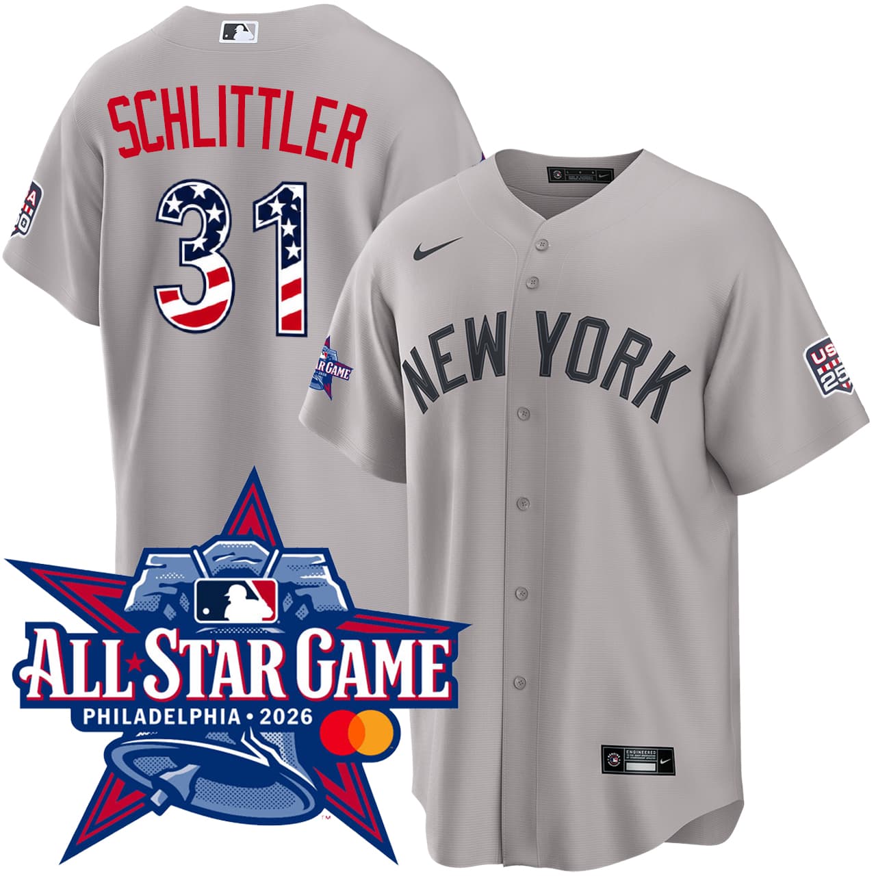 Men's New York Yankees Cam Schlittler NIKE® 2026 All-Star Edition Stars & Stripes Road Jersey