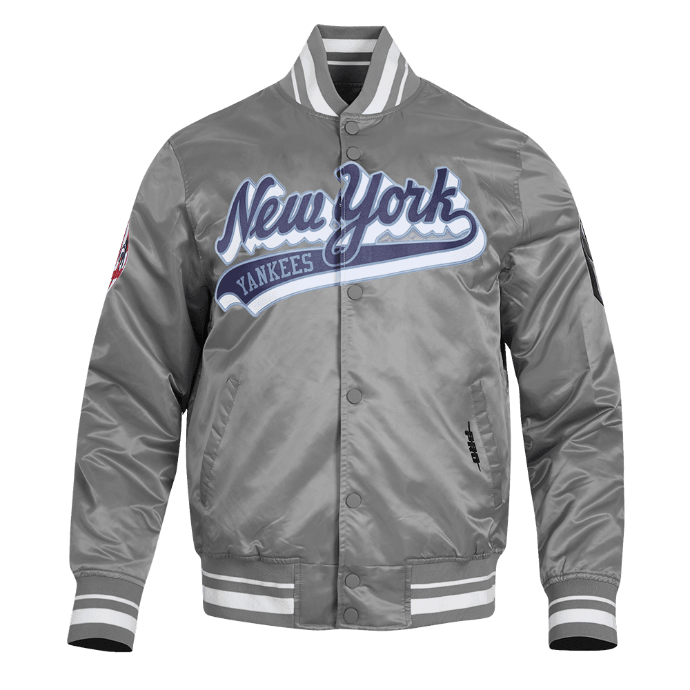 Men’s New York Yankees Gray Script Tail Satin Jacket by Pro Standard®