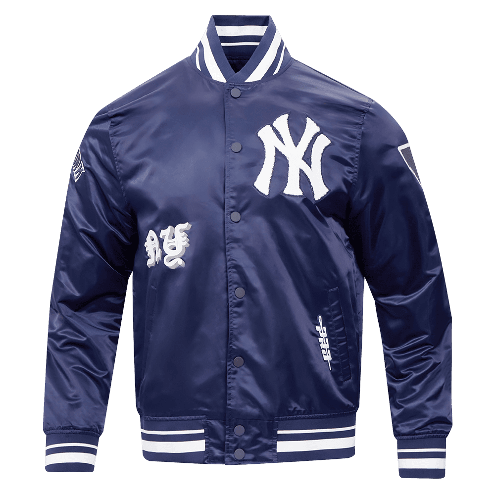 Men’s New York Yankees Midnight Navy Old English Satin Jacket by Pro Standard®