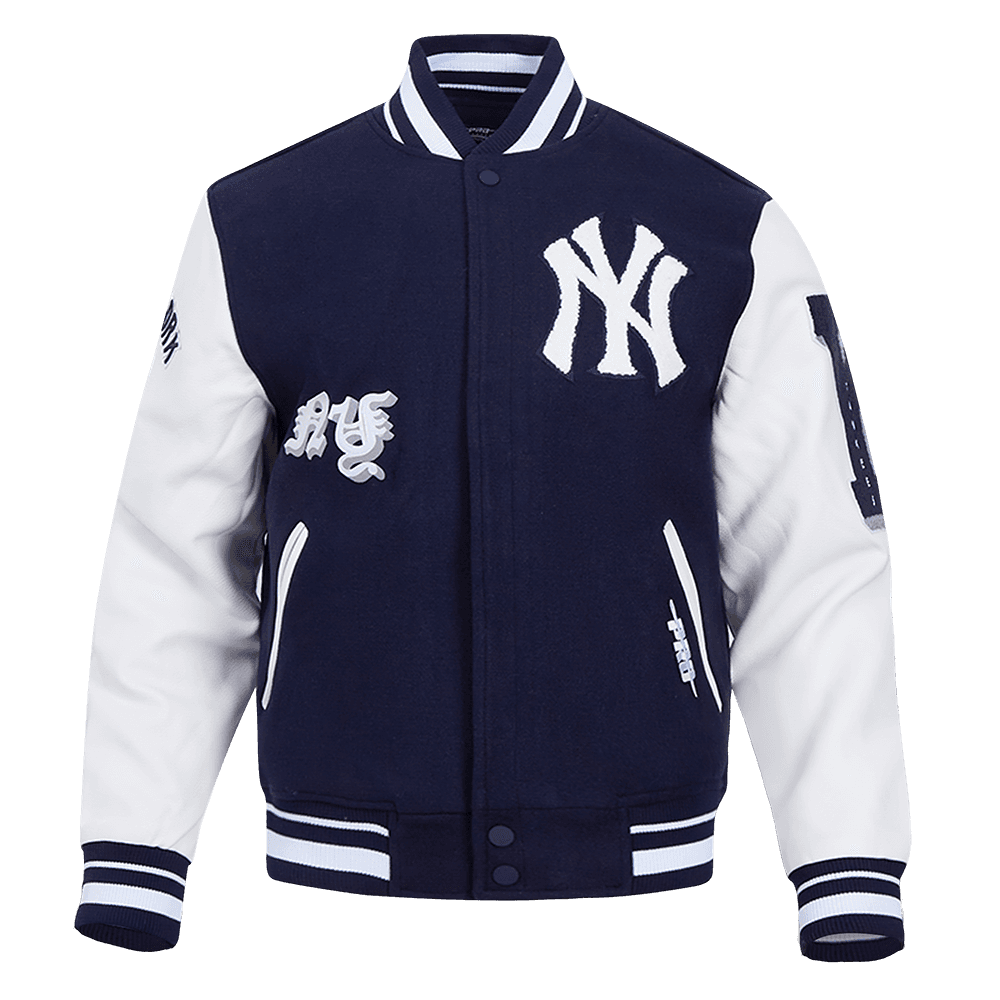 Men’s New York Yankees Midnight Navy and White Old English Varsity Jacket by Pro Standard®