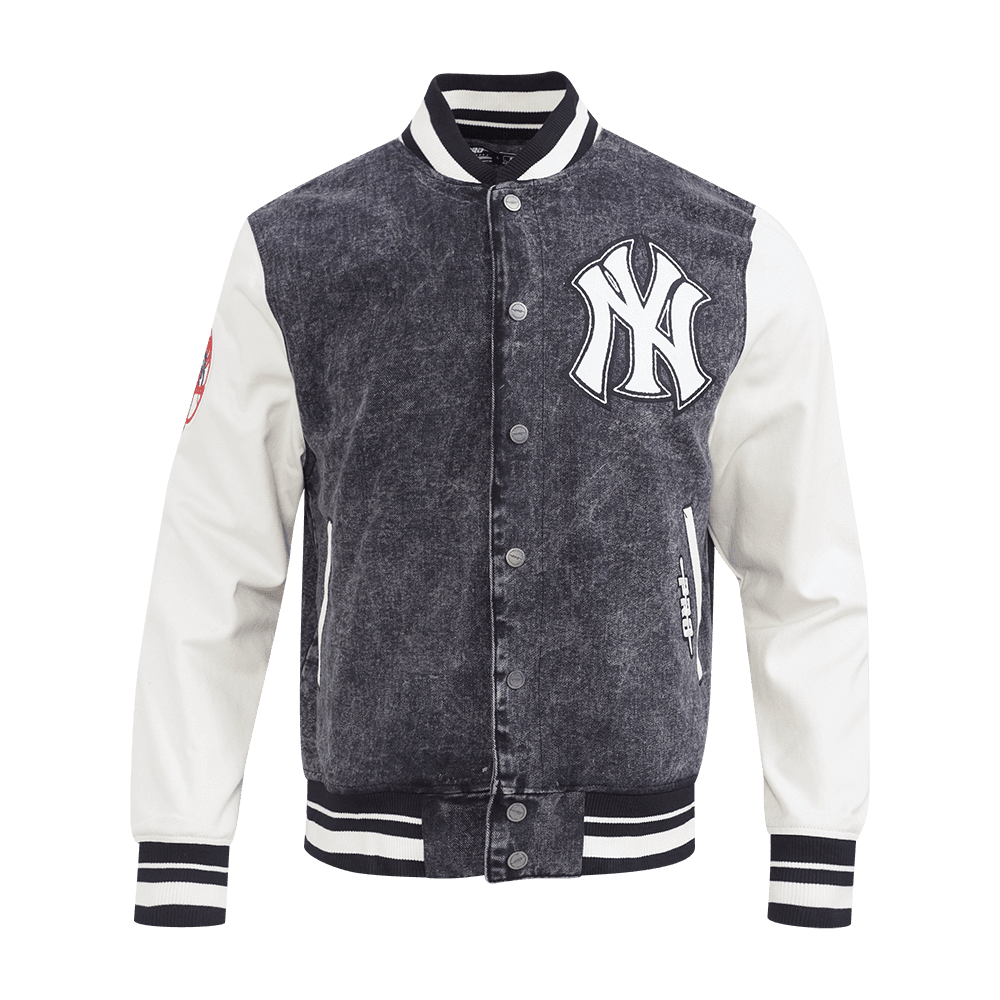 Men’s New York Yankees Washed Black and Eggshell Rebel Athletics Denim Jacket by Pro Standard®