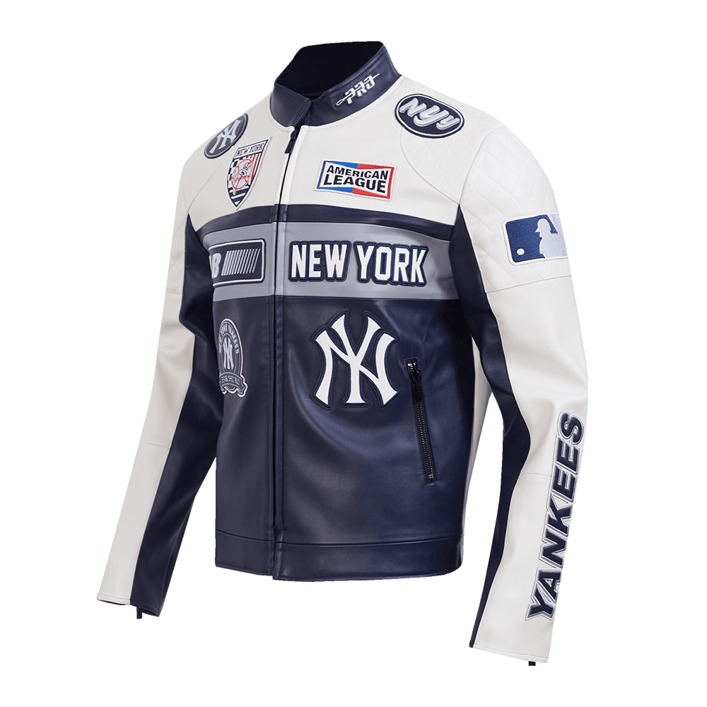 Men’s New York Yankees Eggshell and Midnight Navy Moto Jacket Leather Jacket by Pro Standard®