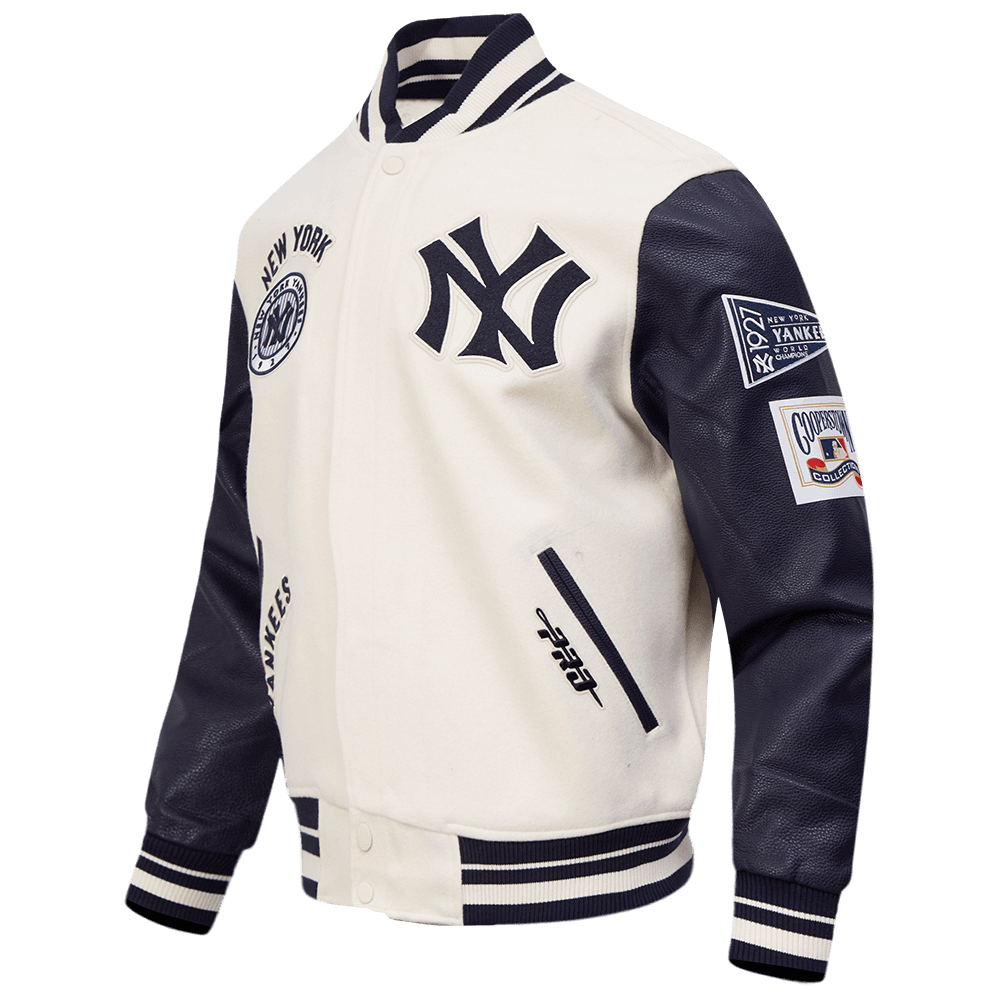 Men’s New York Yankees Eggshell and Midnight Navy Retro Classics Varsity Jacket by Pro Standard®