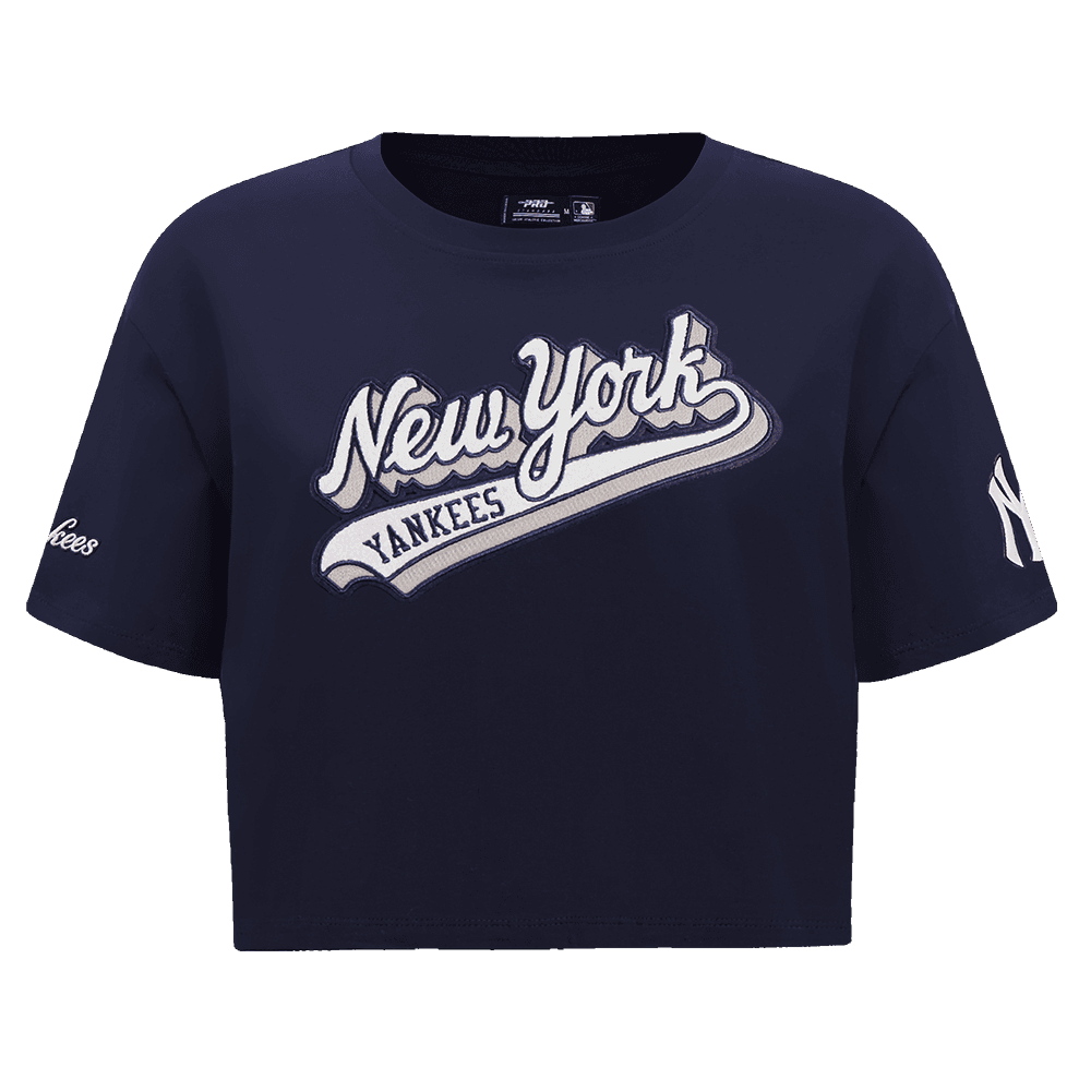 Women’s New York Yankees Midnight Navy Script Tail Boxy Tee by Pro Standard®