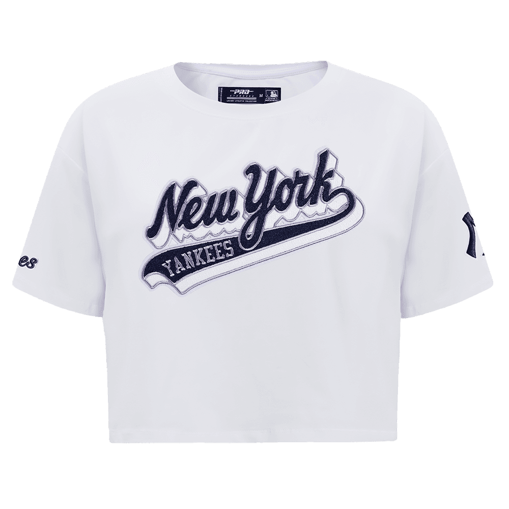 Women’s New York Yankees White Script Tail Boxy Tee by Pro Standard®