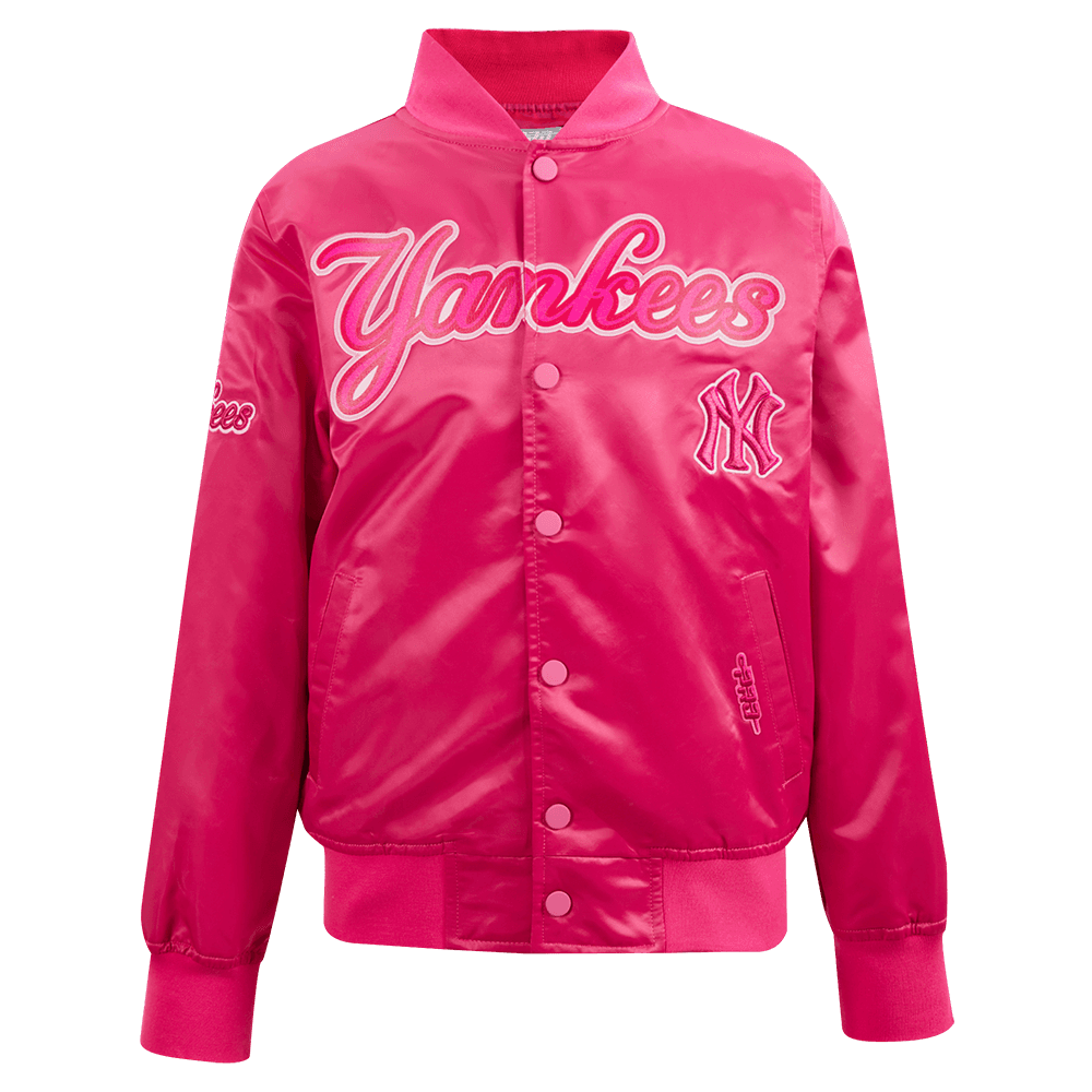 Girl’s New York Yankees Beetroot Purple Classic Triple Pink Big Girls Satin Jacket by Pro Standard®