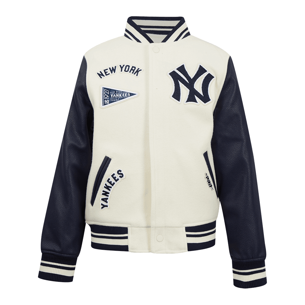 Boy’s New York Yankees Eggshell and Midnight Navy Retro Classics Big Boys Varsity Jacket by Pro Standard®