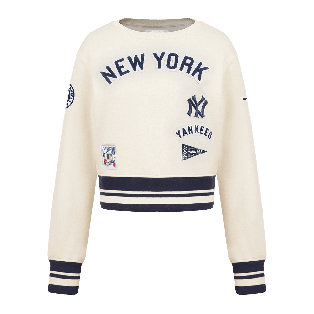 Girl’s New York Yankees Eggshell and Midnight Navy Retro Classics Big Girls Crewneck Sweatshirt by Pro Standard®