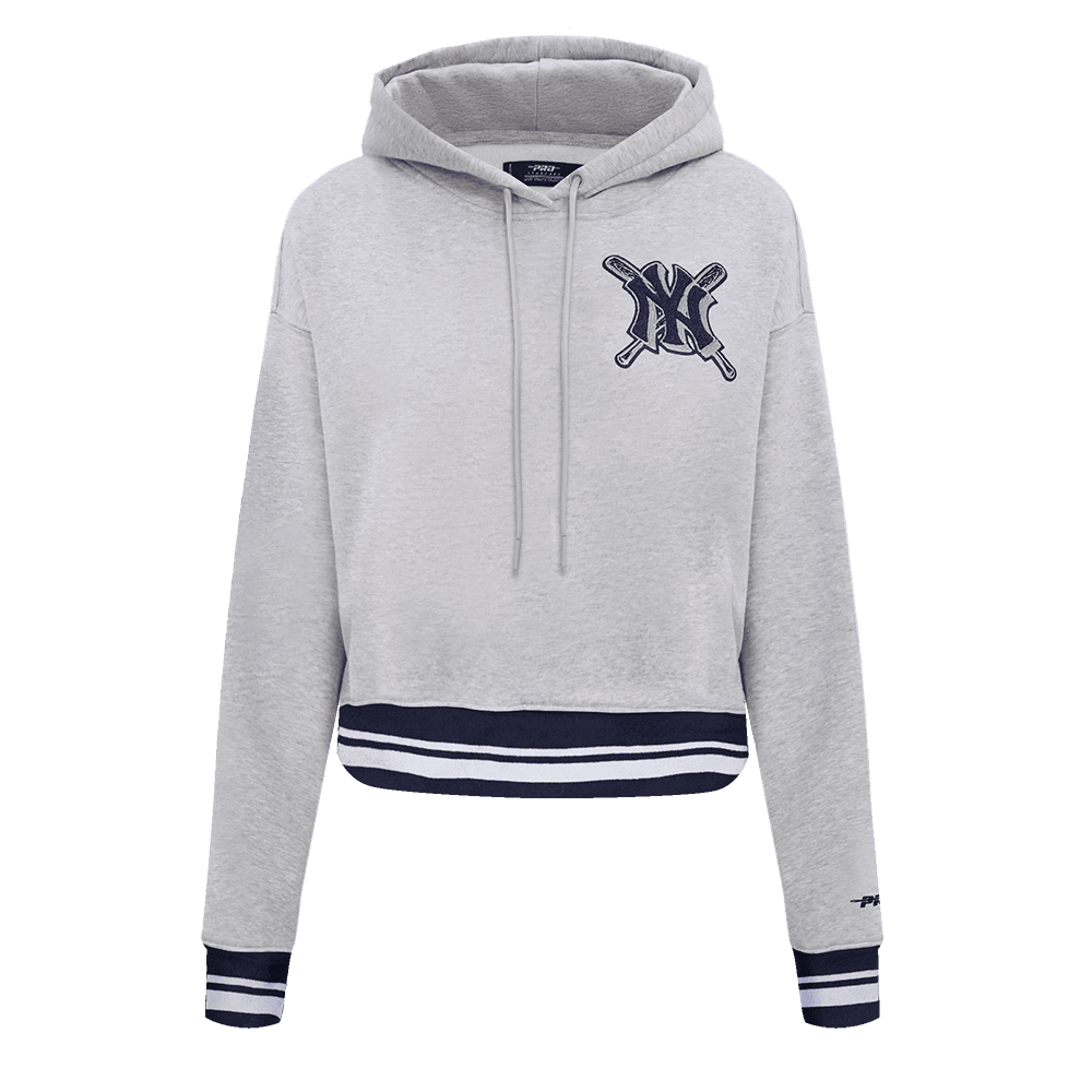 Women’s New York Yankees Heather Grey and Midnight Navy Mash Up Cropped Pullover Hoodie by Pro Standard®