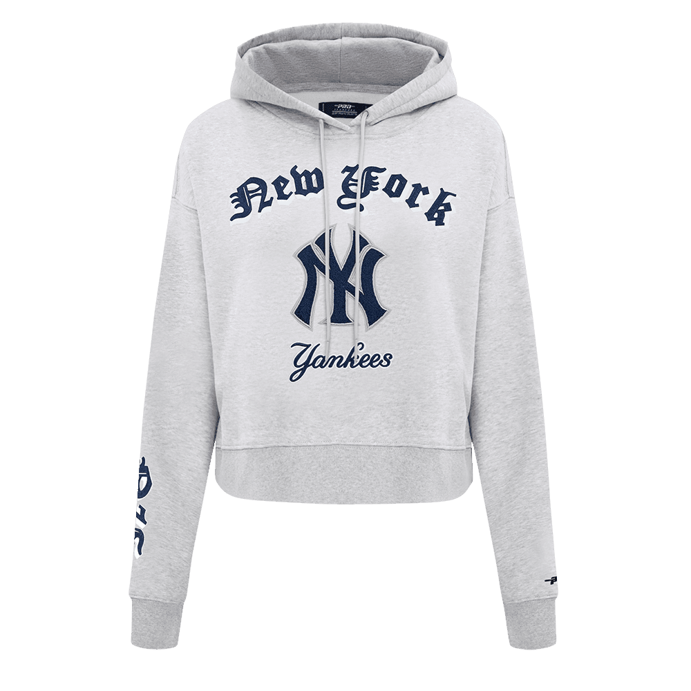 Women’s New York Yankees Heather Grey Old English Cropped Pullover Hoodie by Pro Standard®