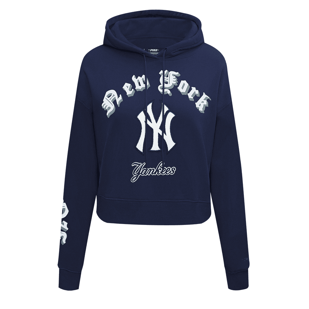 Women’s New York Yankees Midnight Navy Old English Cropped Pullover Hoodie by Pro Standard®