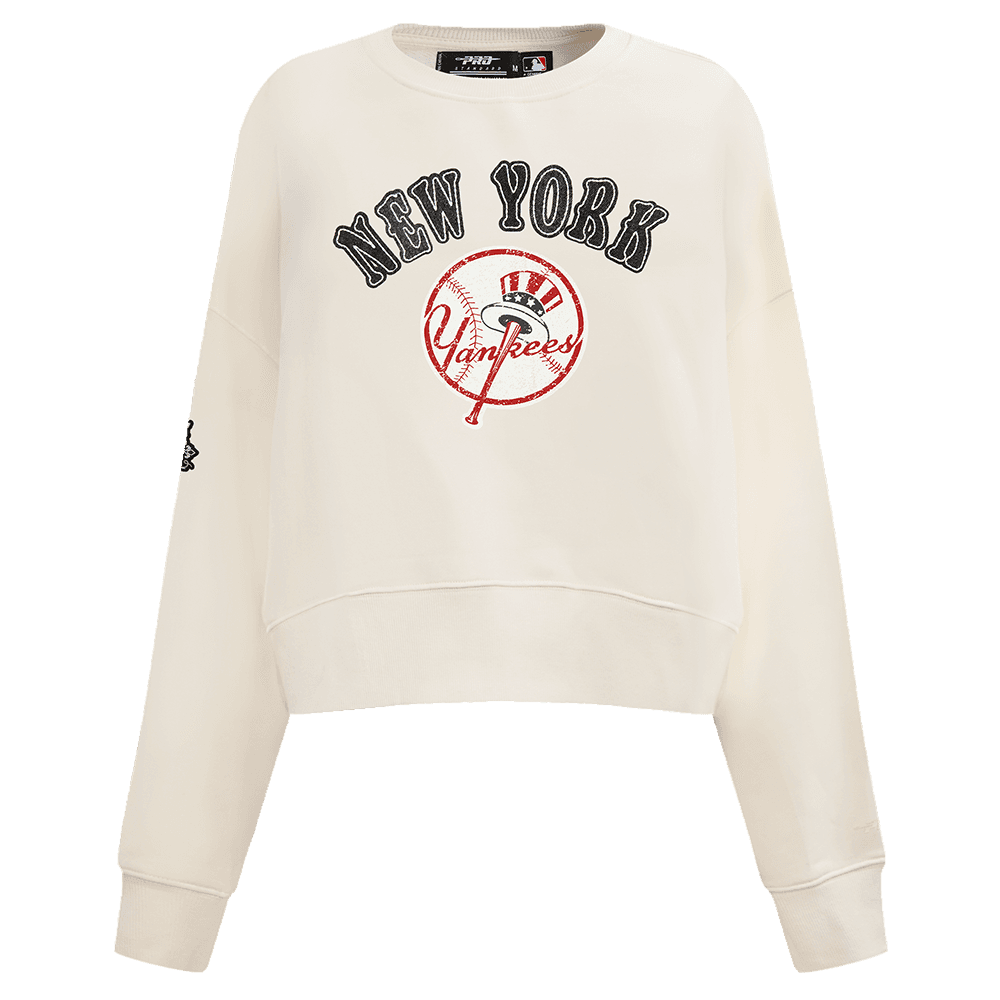 Women’s New York Yankees Eggshell Rebel Athletics Crewneck Sweatshirt by Pro Standard®