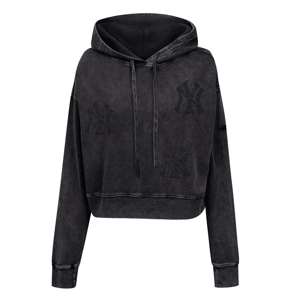 Women’s New York Yankees Washed Black Crystalline Cropped Pullover Hoodie by Pro Standard®