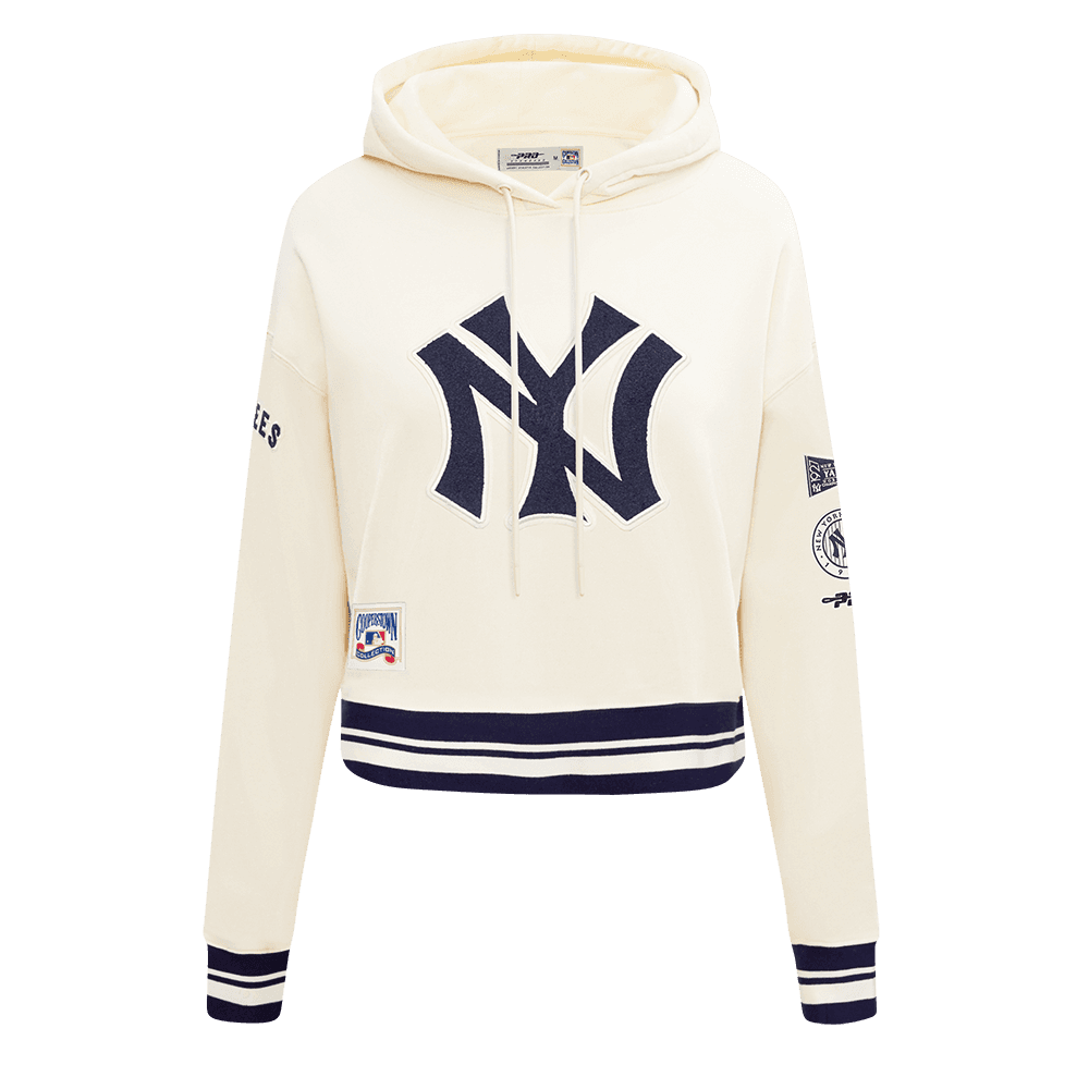 Women’s New York Yankees Eggshell and Midnight Navy Retro Classics Cropped Pullover Hoodie by Pro Standard®