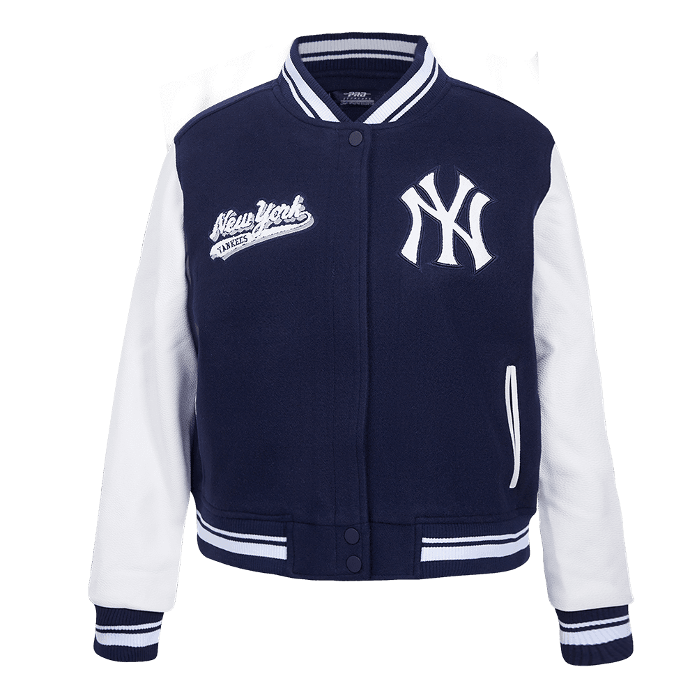 Women’s New York Yankees Midnight Navy and White Script Tail Varsity Jacket by Pro Standard®