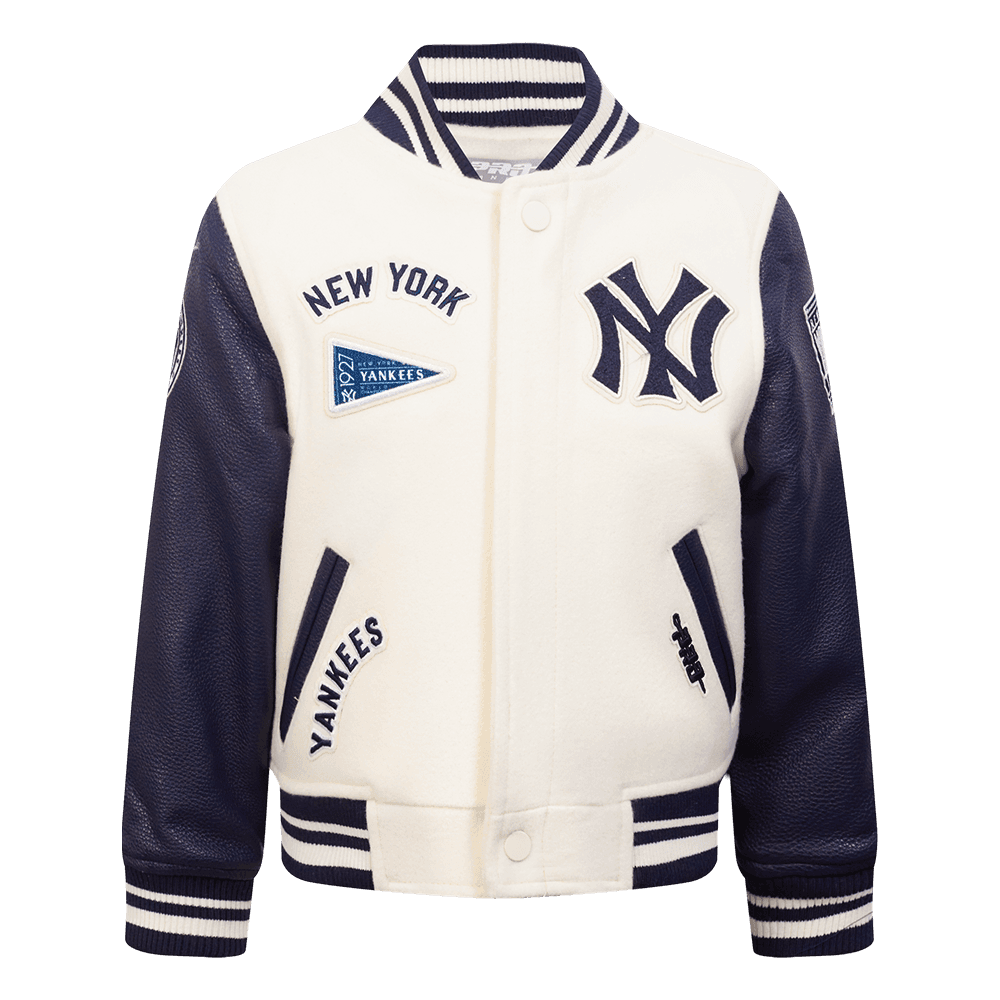 Boy’s New York Yankees Eggshell and Midnight Navy Retro Classics Toddler Boys Varsity Jacket by Pro Standard®