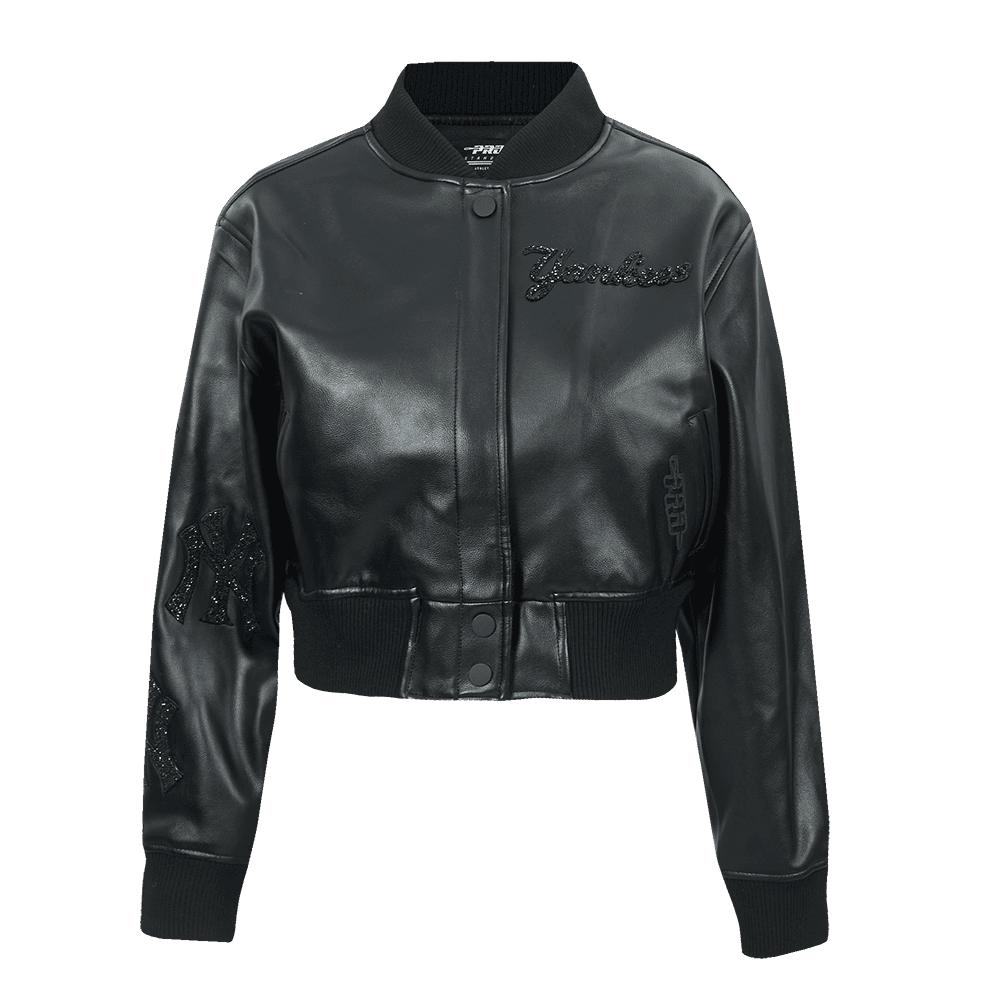Women’s New York Yankees Jet Black Washed Crystalline Leather Jacket by Pro Standard®