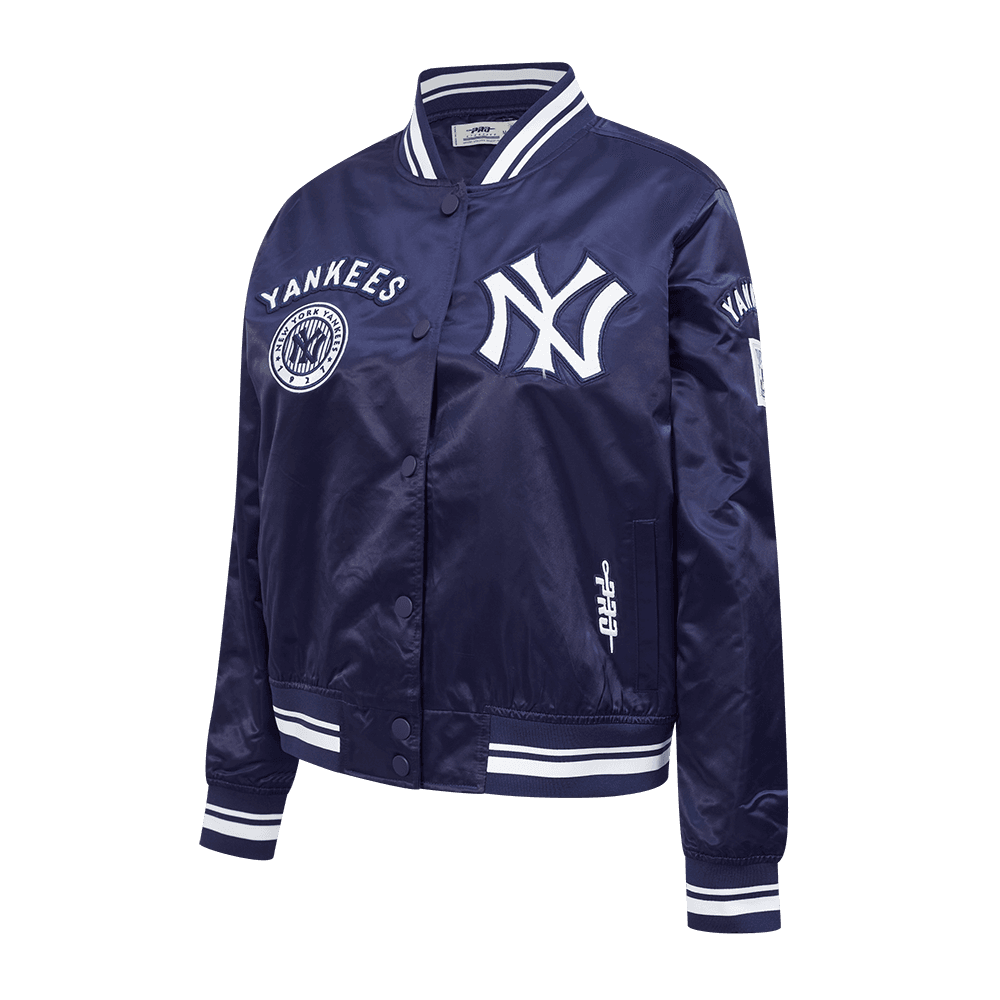 Women’s New York Yankees Midnight Navy Retro Classics Satin Jacket with Arched Yankees Patch by Pro Standard®